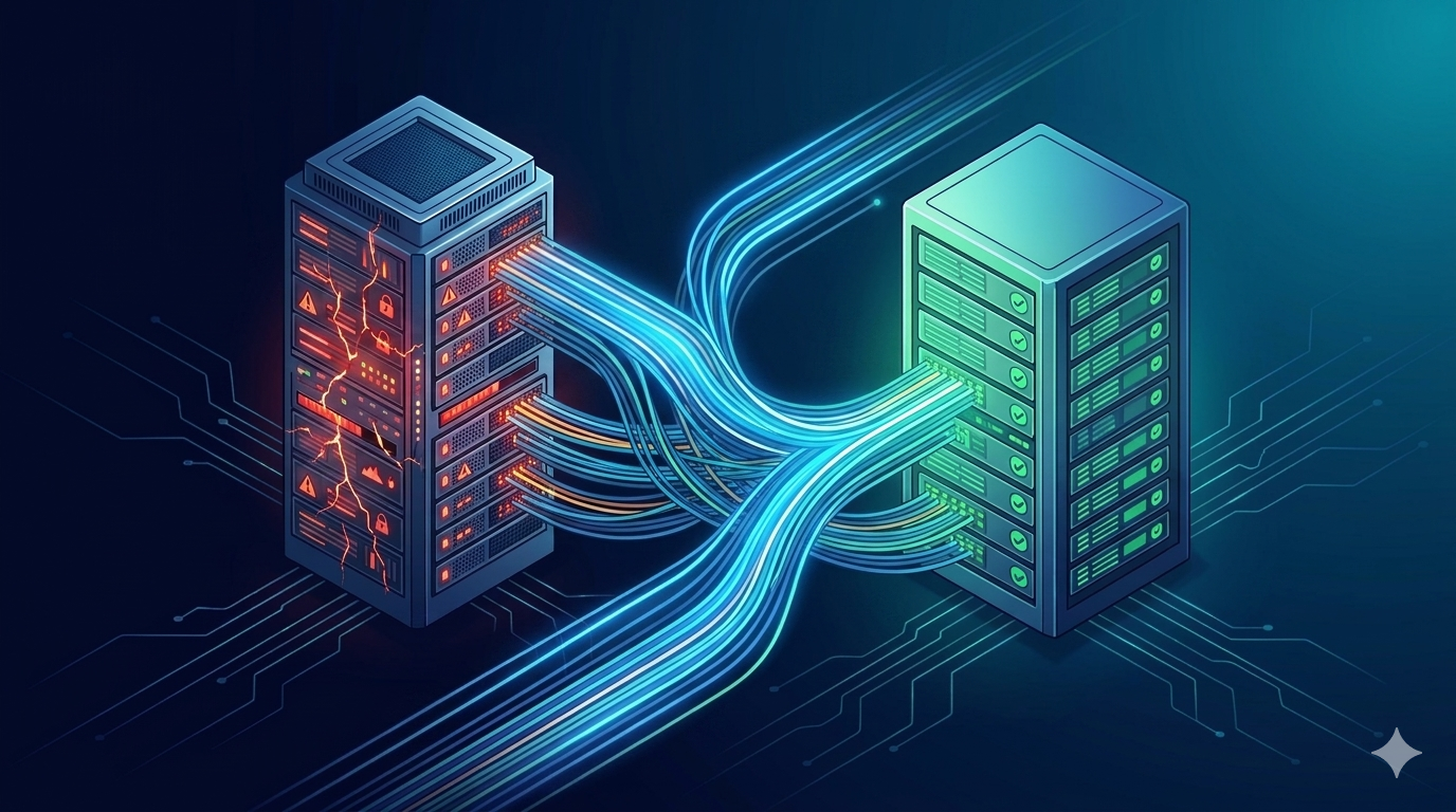 Automatic failover — failing server seamlessly redirecting traffic to standby